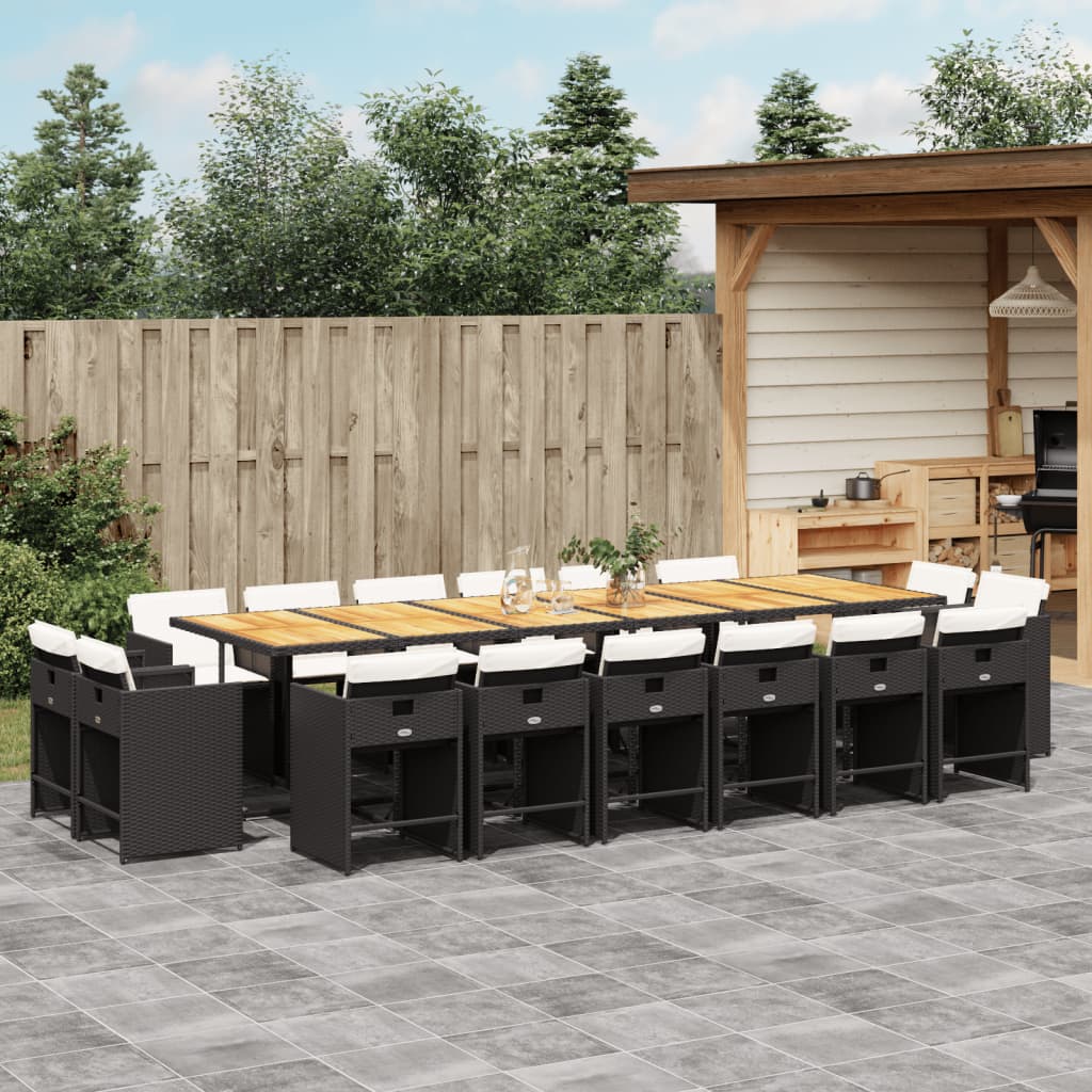 Set da Pranzo da Giardino 17 pz con Cuscini Nero in Polyrattan | homemem39