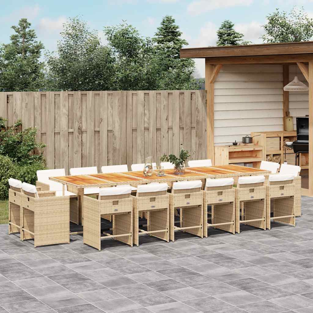Set da Pranzo da Giardino 17 pz con Cuscini Beige in Polyrattan | homemem39