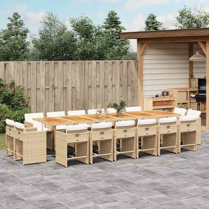 Set da Pranzo da Giardino 17 pz con Cuscini Beige in Polyrattan | homemem39