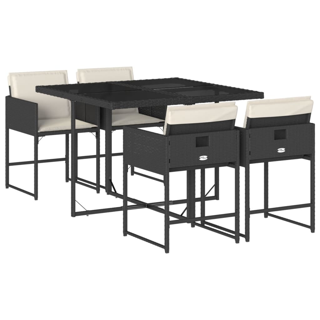 Set da Pranzo da Giardino 5 pz Nero con Cuscini in Polyrattan - homemem39