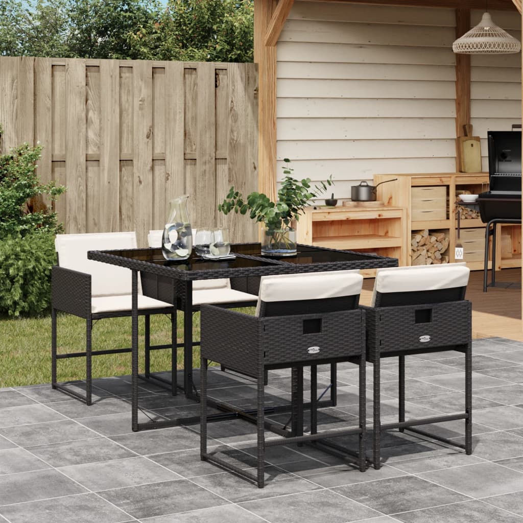 Set da Pranzo da Giardino 5 pz Nero con Cuscini in Polyrattan - homemem39