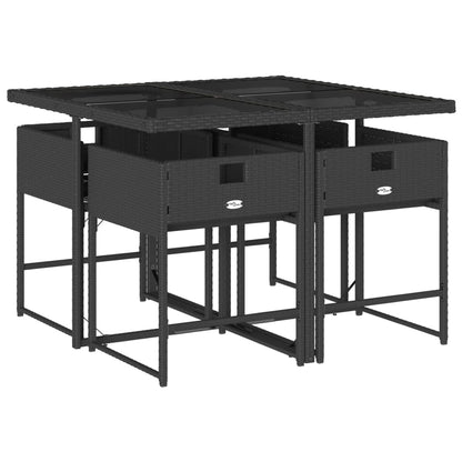 Set da Pranzo da Giardino 5 pz Nero con Cuscini in Polyrattan - homemem39