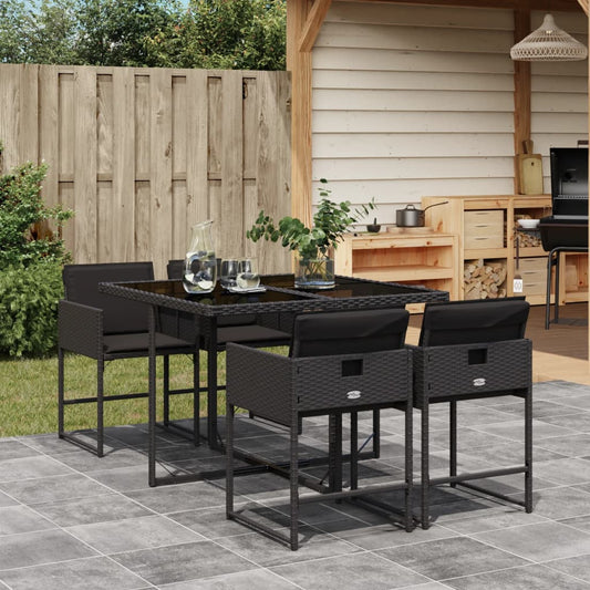 Set da Pranzo da Giardino 5 pz Nero con Cuscini in Polyrattan - homemem39