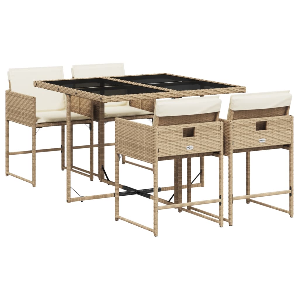 Set da Pranzo da Giardino 5 pz con Cuscini Beige in Polyrattan - homemem39