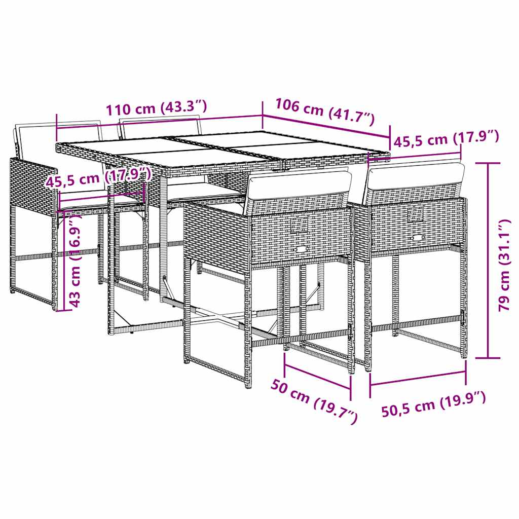 Set da Pranzo da Giardino 5 pz Nero con Cuscini in Polyrattan | homemem39