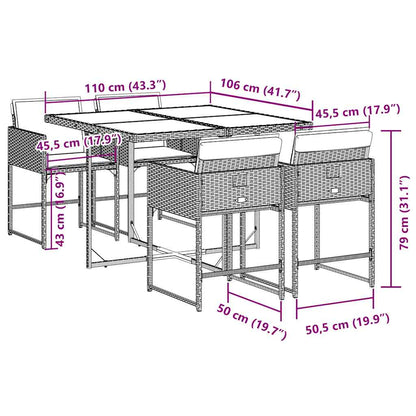 Set da Pranzo da Giardino 5 pz Nero con Cuscini in Polyrattan - homemem39