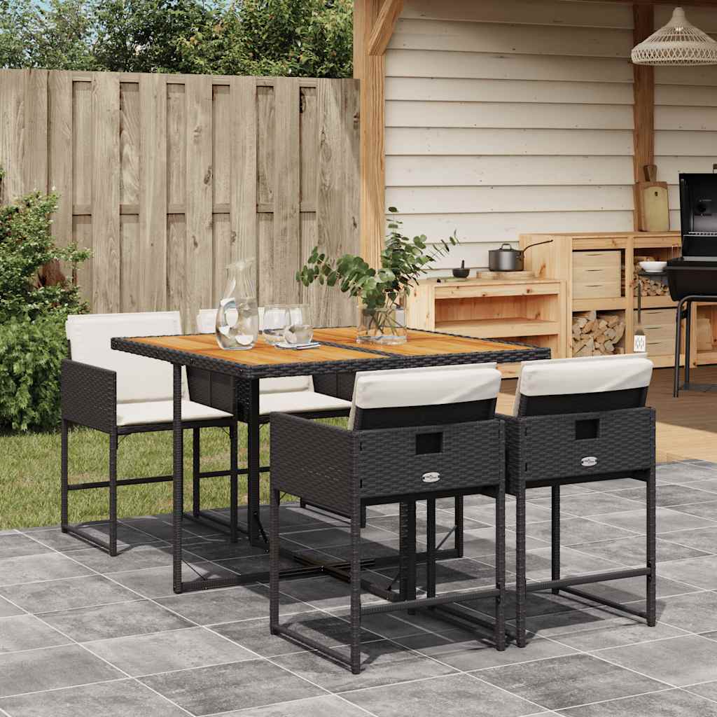 Set da Pranzo da Giardino 5 pz Nero con Cuscini in Polyrattan - homemem39