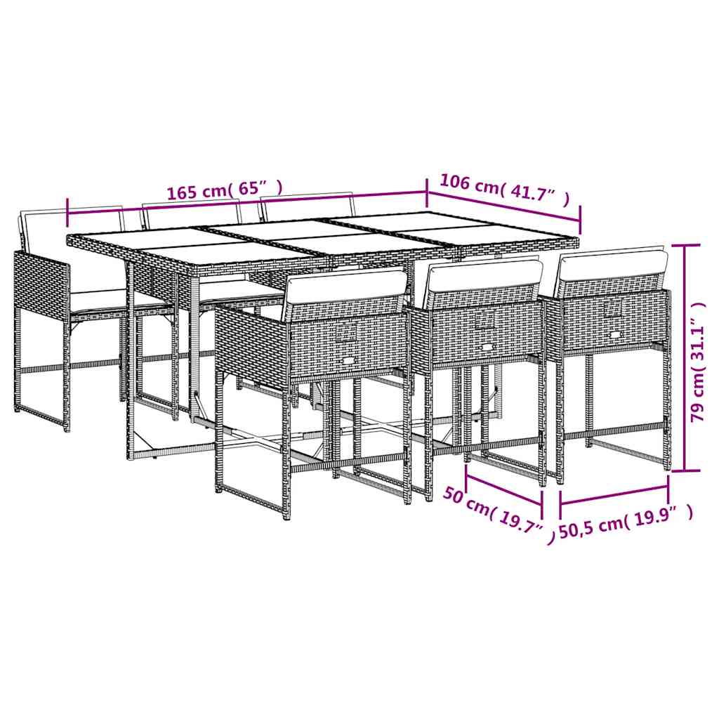 Set da Pranzo da Giardino 7 pz Nero con Cuscini in Polyrattan | homemem39