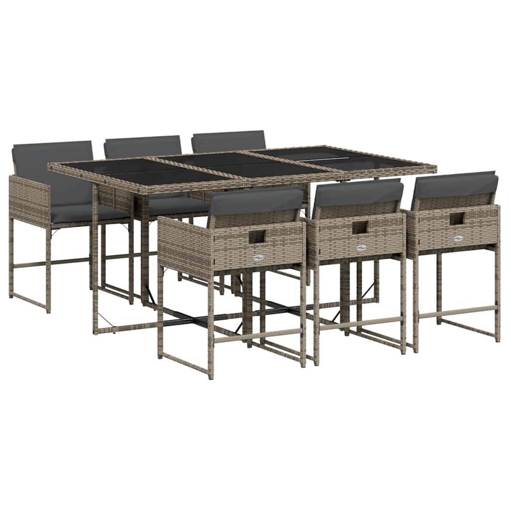 Set da Pranzo da Giardino 7 pz con Cuscini in Polyrattan Grigio - homemem39