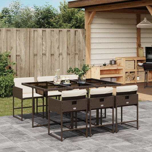 Set da Pranzo da Giardino 7pz con Cuscini in Polyrattan Marrone - homemem39