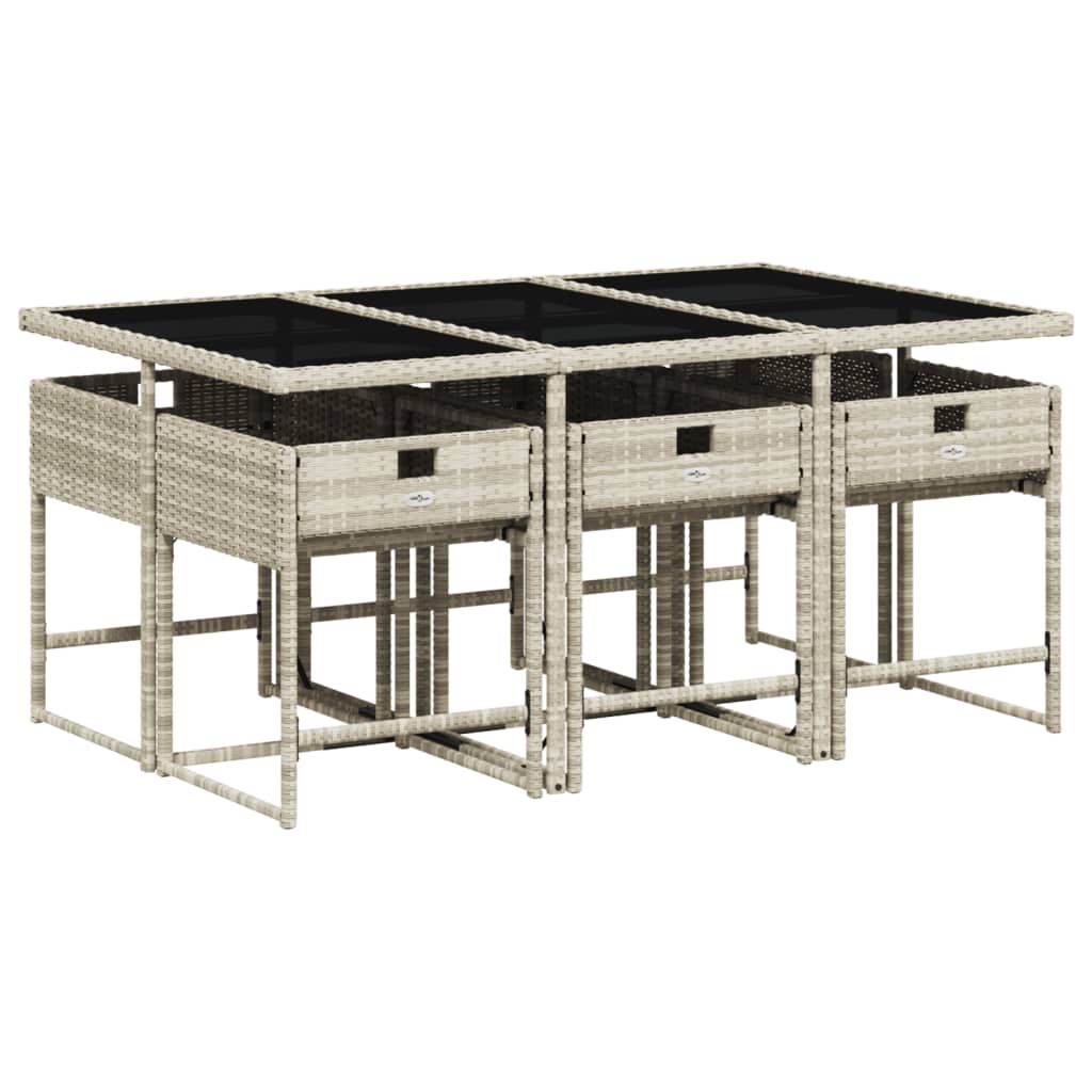 Set da Pranzo da Giardino 7 pz Cuscini Polyrattan Grigio Chiaro - homemem39