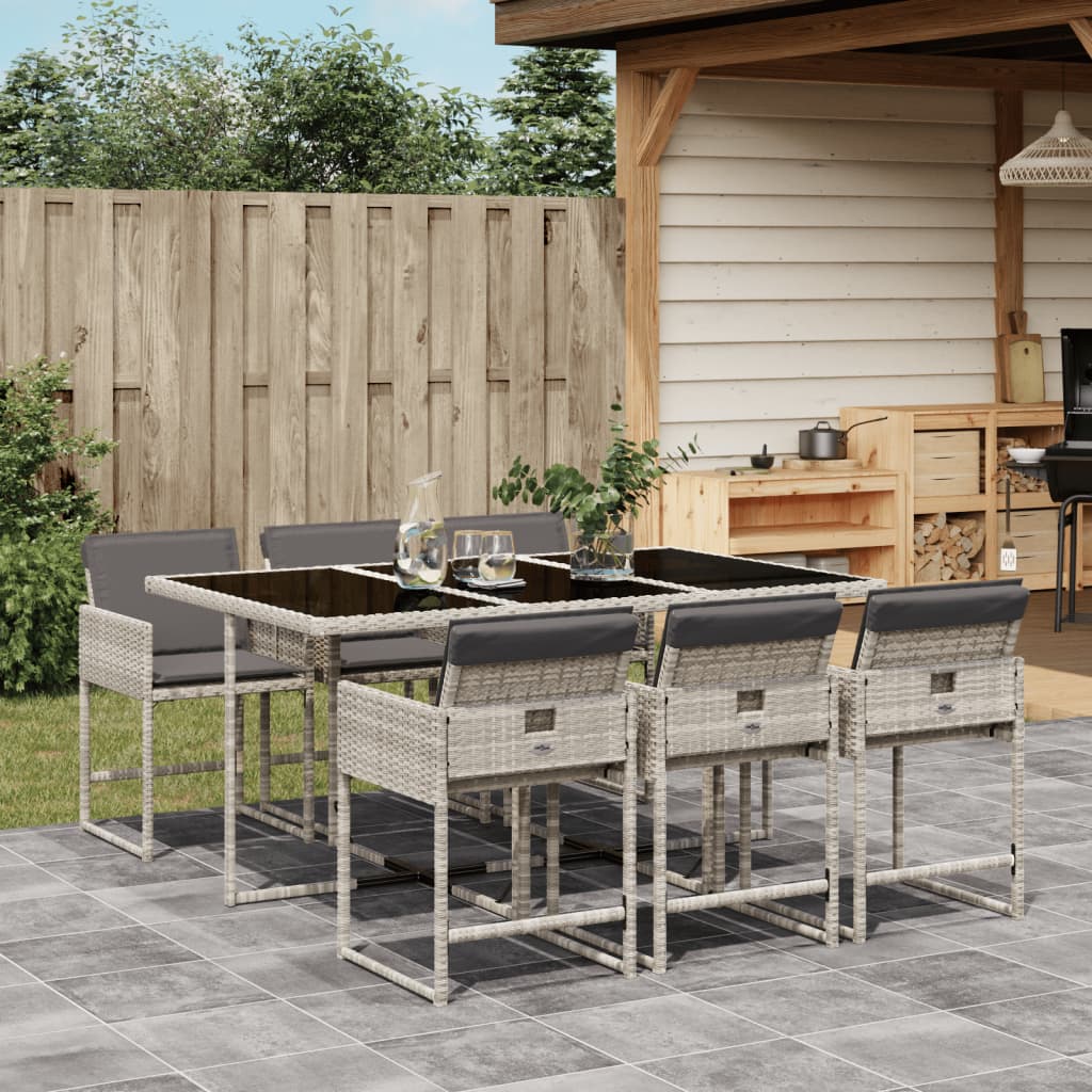 Set da Pranzo da Giardino 7 pz Cuscini Polyrattan Grigio Chiaro - homemem39