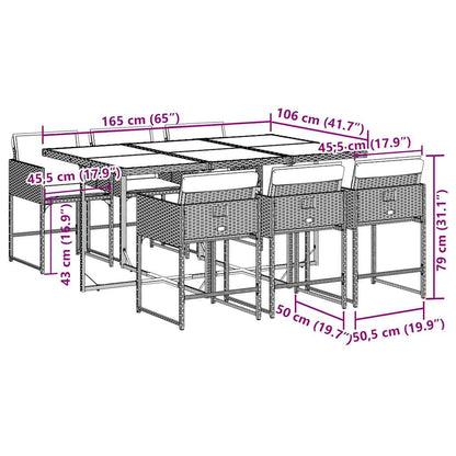 Set da Pranzo da Giardino 7 pz Nero con Cuscini in Polyrattan - homemem39