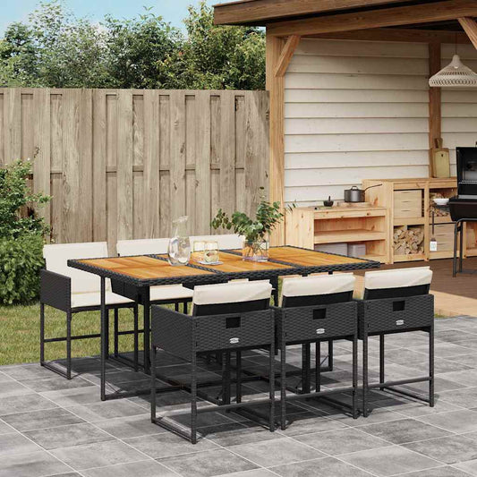 Set da Pranzo da Giardino 7 pz Nero con Cuscini in Polyrattan - homemem39