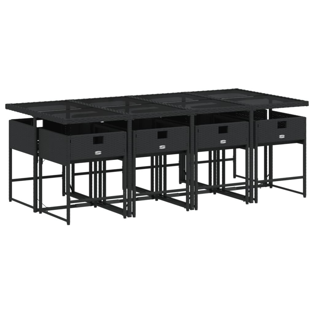 Set da Pranzo da Giardino 9 pz con Cuscini Nero in Polyrattan - homemem39