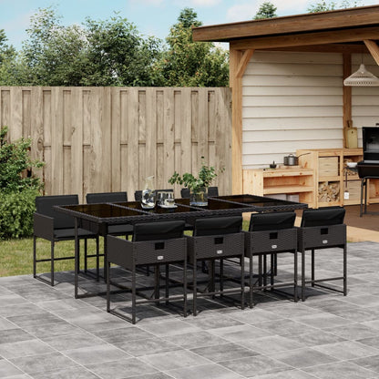 Set da Pranzo da Giardino 9 pz con Cuscini Nero in Polyrattan - homemem39