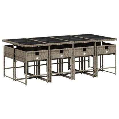 Set da Pranzo da Giardino 9 pz con Cuscini in Polyrattan Grigio - homemem39