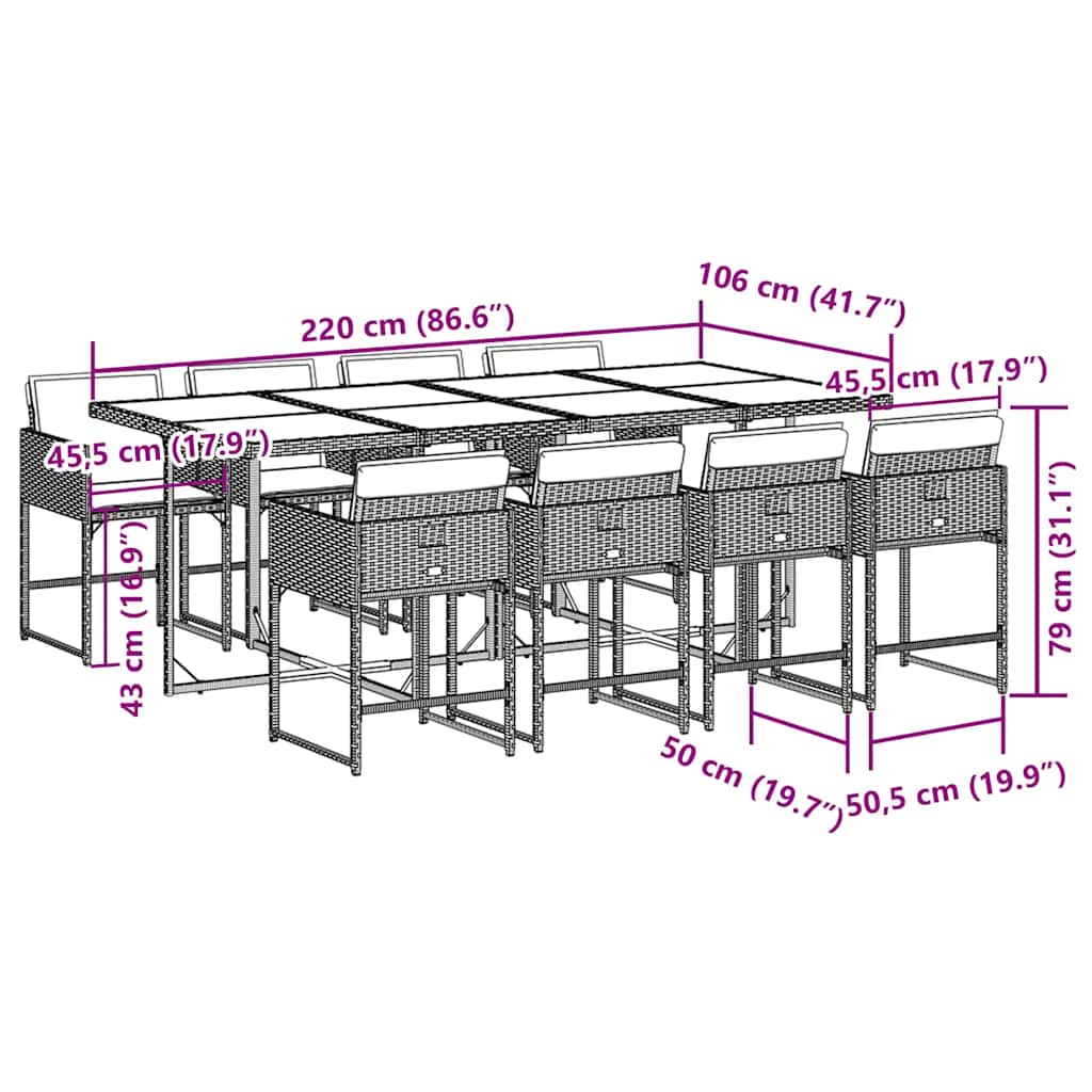 Set da Pranzo da Giardino 9 pz con Cuscini in Polyrattan Grigio | homemem39