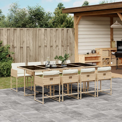Set da Pranzo da Giardino 9 pz con Cuscini Beige in Polyrattan - homemem39