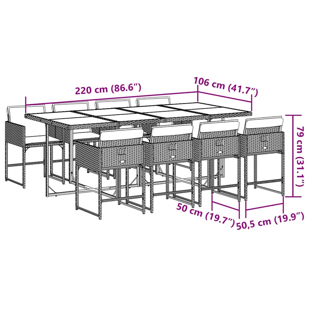 Set Pranzo da Giardino 9pz con Cuscini Grigio Chiaro Polyrattan - homemem39