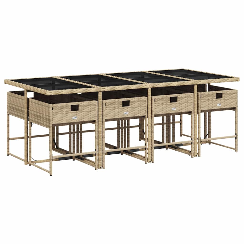 Set Pranzo da Giardino 9 pz con Cuscini Beige Misto Polyrattan | homemem39