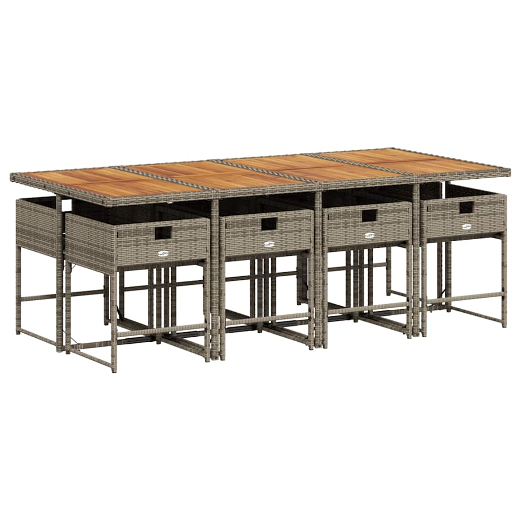 Set da Pranzo da Giardino 9 pz con Cuscini in Polyrattan Grigio - homemem39