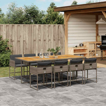 Set da Pranzo da Giardino 9 pz con Cuscini in Polyrattan Grigio - homemem39