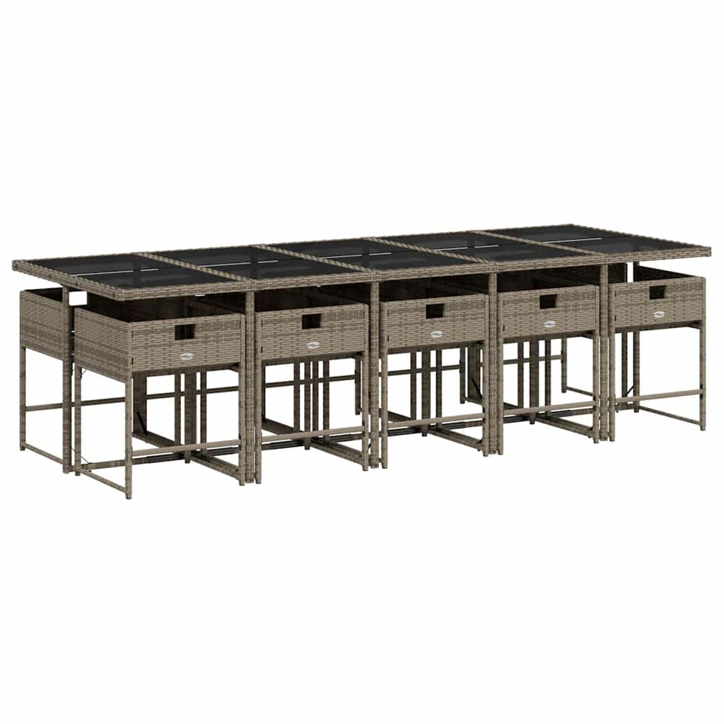 Set da Pranzo da Giardino 11pz con Cuscini in Polyrattan Grigio | homemem39