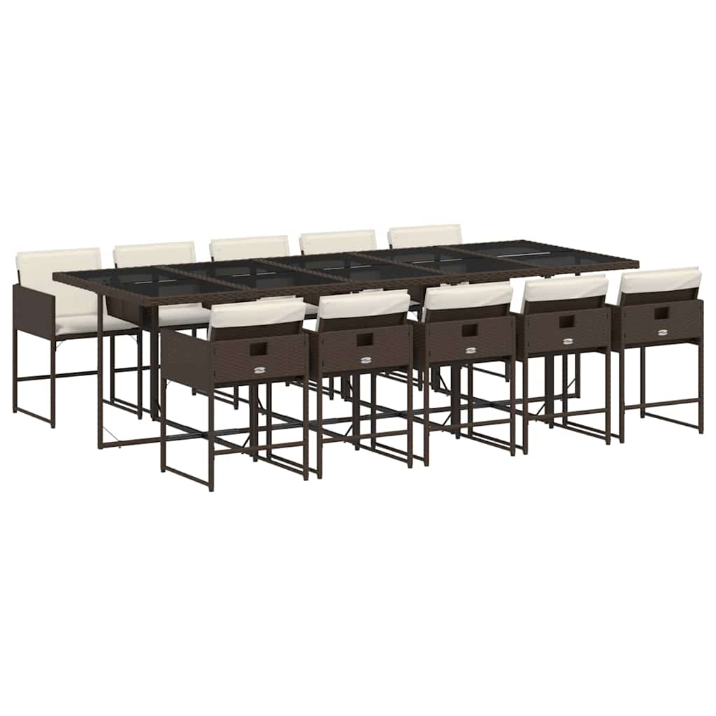 Set da Pranzo da Giardino 11 pz con Cuscini Polyrattan Marrone | homemem39