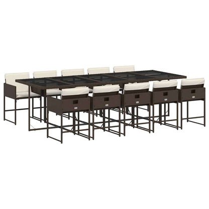 Set da Pranzo da Giardino 11 pz con Cuscini Polyrattan Marrone | homemem39