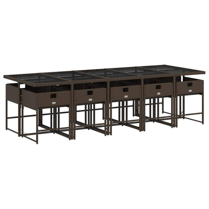 Set da Pranzo da Giardino 11 pz con Cuscini Polyrattan Marrone | homemem39