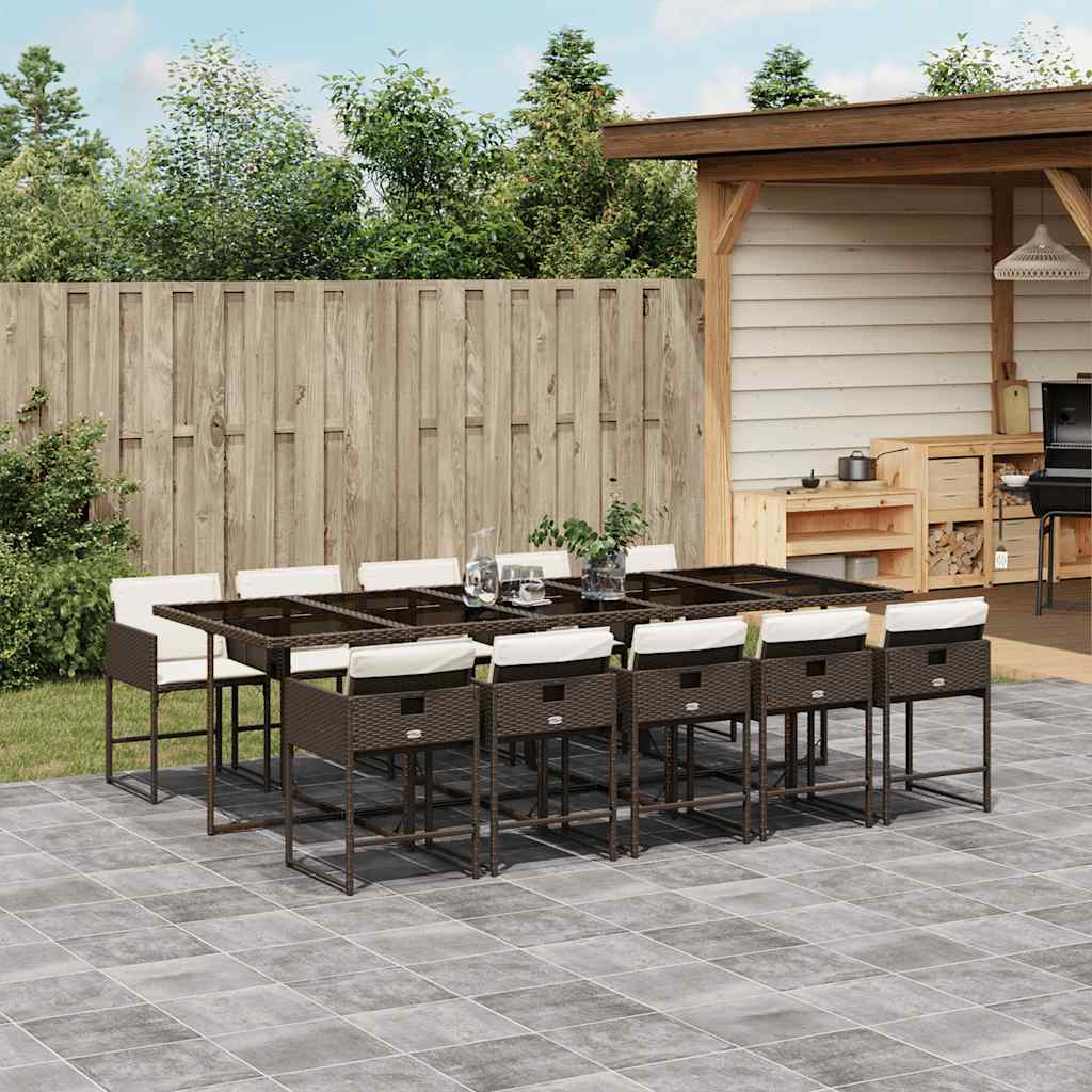 Set da Pranzo da Giardino 11 pz con Cuscini Polyrattan Marrone | homemem39