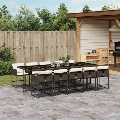 Set da Pranzo da Giardino 11 pz con Cuscini Polyrattan Marrone | homemem39
