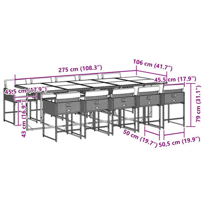 Set da Pranzo da Giardino 11pz con Cuscini in Polyrattan Grigio - homemem39