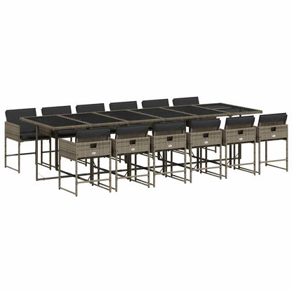 Set da Pranzo da Giardino 13pz con Cuscini Grigio in Polyrattan