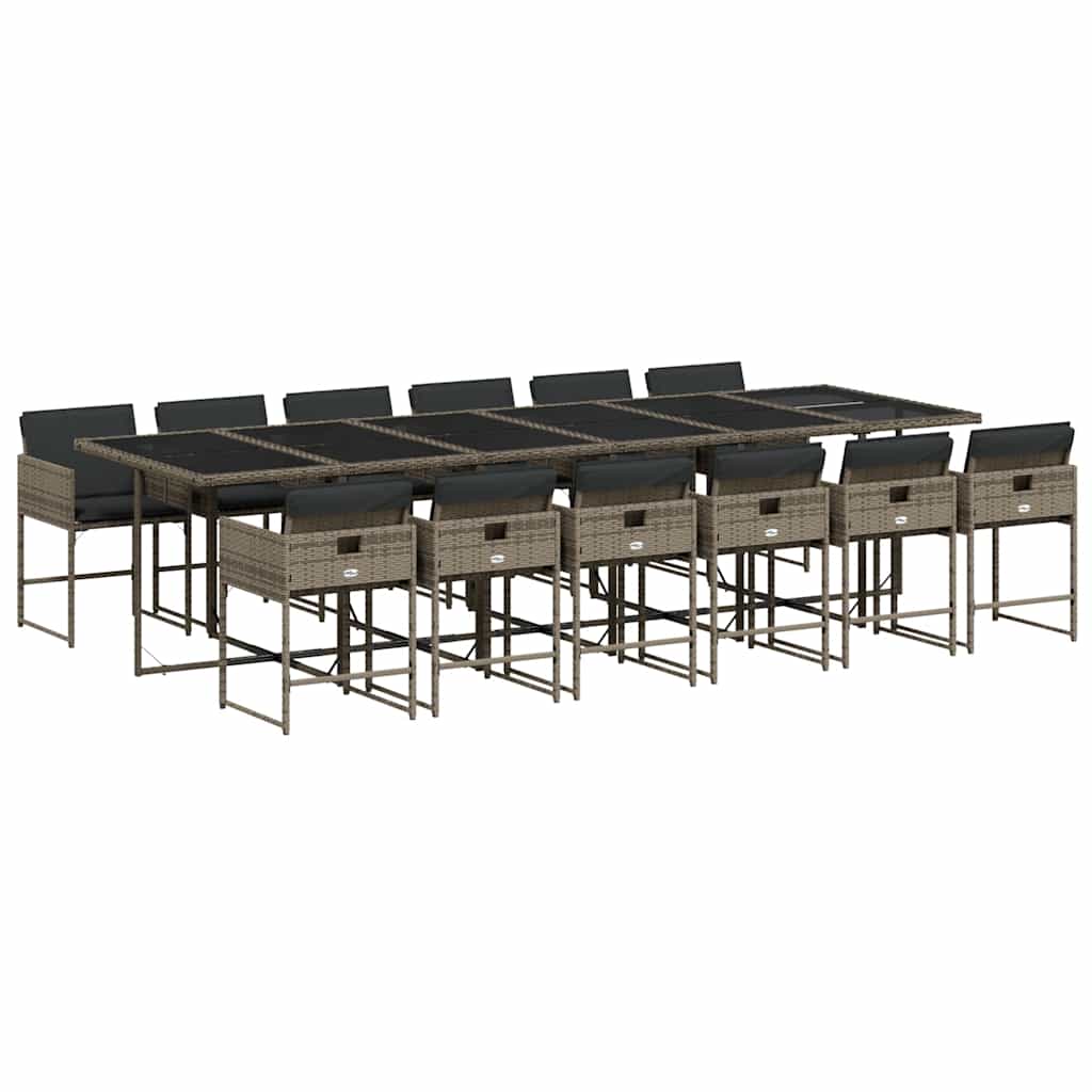 Set da Pranzo da Giardino 13pz con Cuscini Grigio in Polyrattan - homemem39
