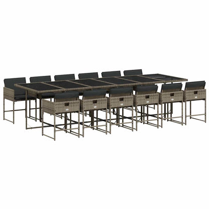 Set da Pranzo da Giardino 13pz con Cuscini Grigio in Polyrattan - homemem39