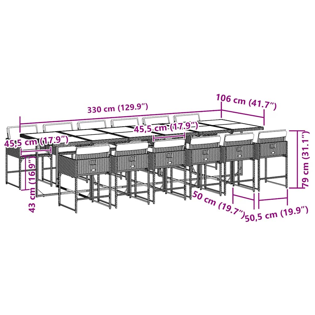 Set da Pranzo da Giardino 13pz con Cuscini Grigio in Polyrattan - homemem39