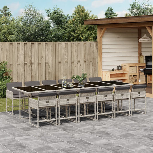 Set da Pranzo da Giardino 13pz con Cuscini Grigio in Polyrattan - homemem39