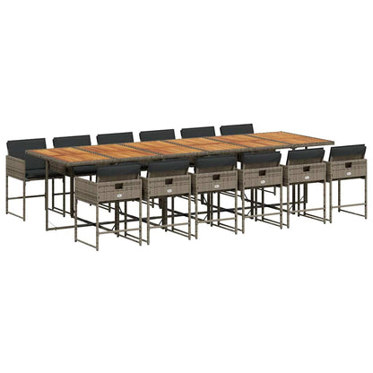 Set da Pranzo da Giardino 13pz con Cuscini Grigio in Polyrattan - homemem39