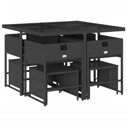 Set da Pranzo da Giardino 9 pz con Cuscini Nero in Polyrattan - homemem39