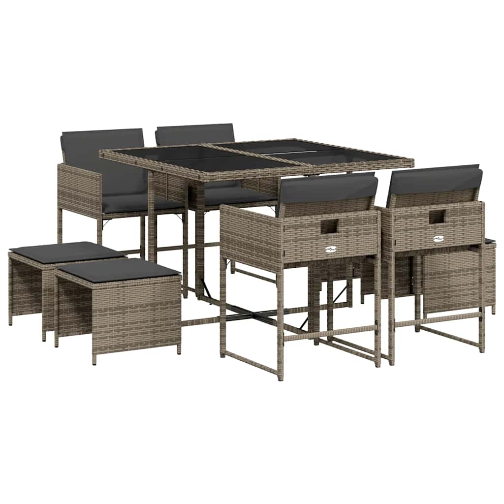 Set da Pranzo da Giardino 9 pz con Cuscini in Polyrattan Grigio - homemem39