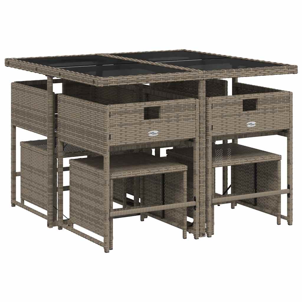 Set da Pranzo da Giardino 9 pz con Cuscini in Polyrattan Grigio - homemem39