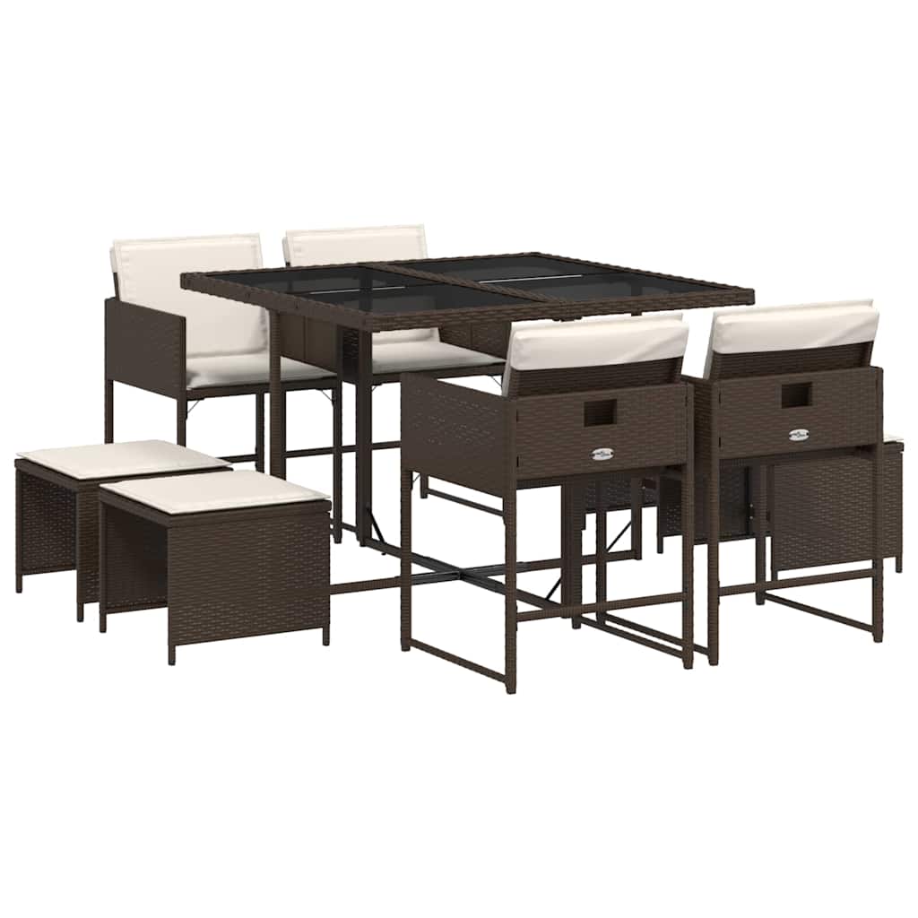Set da Pranzo da Giardino 9pz con Cuscini in Polyrattan