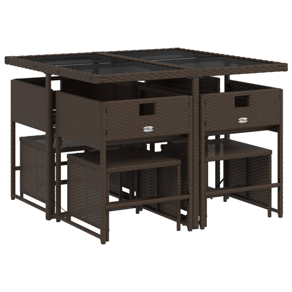 Set da Pranzo da Giardino 9pz con Cuscini Marrone in Polyrattan - homemem39