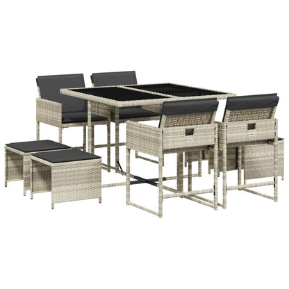 Set Pranzo da Giardino 9pz con Cuscini Grigio Chiaro Polyrattan - homemem39