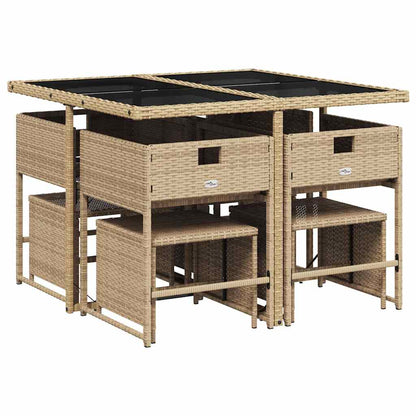 Set Pranzo da Giardino 9 pz con Cuscini Beige Misto Polyrattan | homemem39