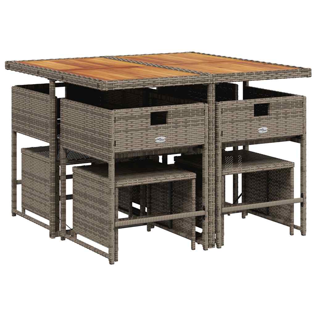 Set da Pranzo da Giardino 9 pz con Cuscini in Polyrattan Grigio - homemem39