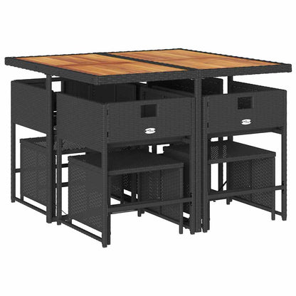 Set da Pranzo da Giardino 9 pz con Cuscini Nero in Polyrattan | homemem39