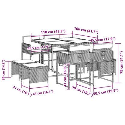 Set da Pranzo da Giardino 9 pz con Cuscini Nero in Polyrattan | homemem39